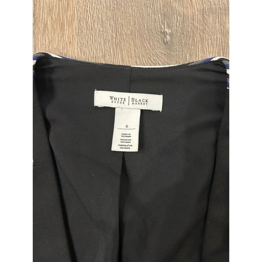 White‎ House Black Market Striped Open Front Blazer Navy Blue Black White Size 6